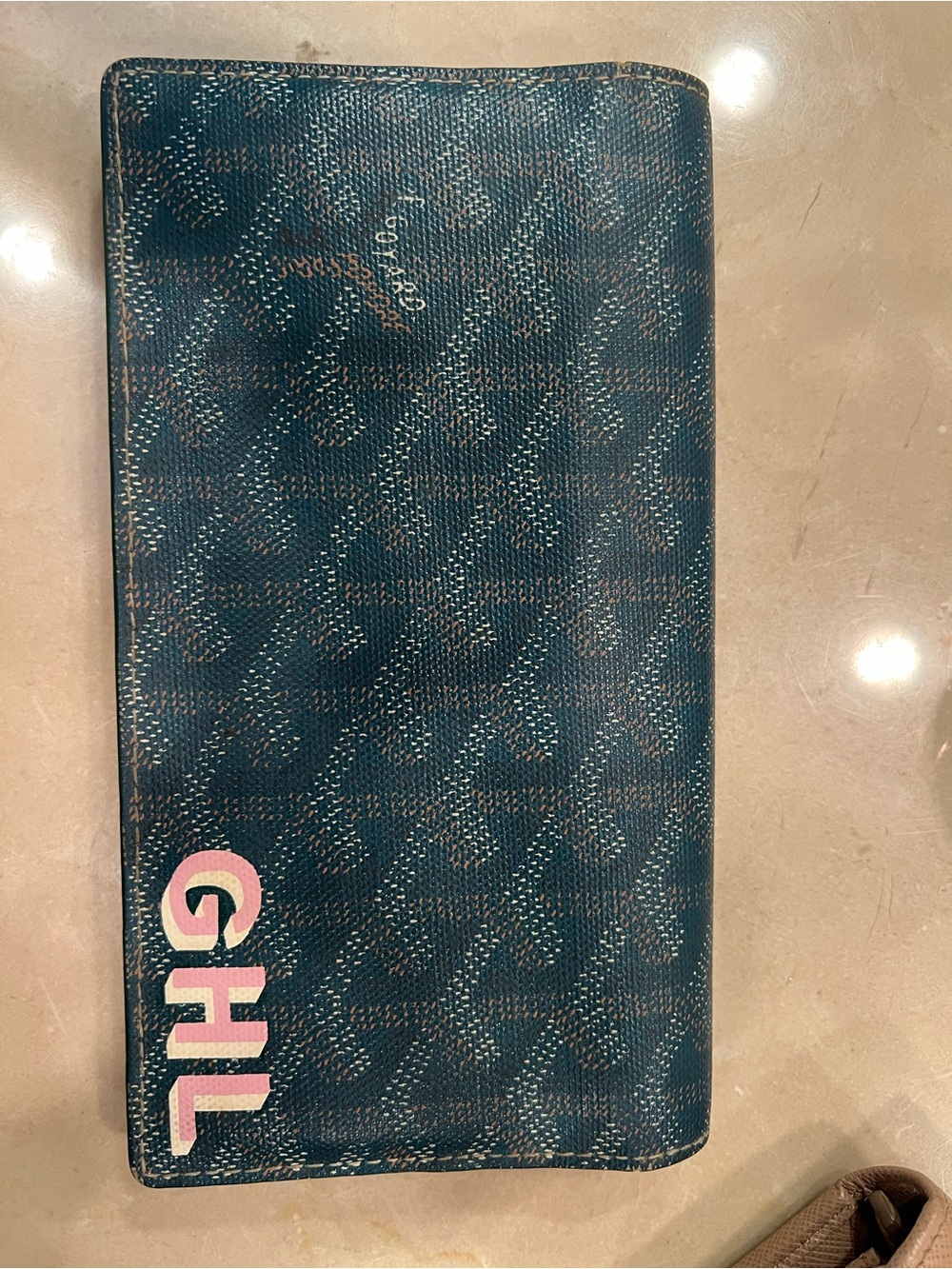 Goyard green wallet with monogram